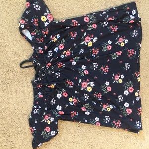 Black Lace-Up Blouse